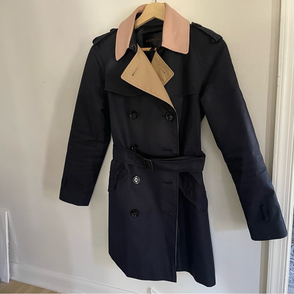 Trench coat Coach navy with pink and beige details size XS